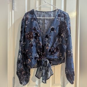 Buffalo David Bitton Sheer Velvet Floral Tie Top
